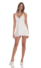 Floral Jacquard A-Line Dress in White