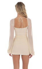 Mesh Lace Ruched Dress in Cream
