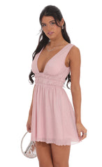 Crinkle Shimmer A-line Dress in Pink