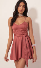 Satin Tie A-line Dress in Rust