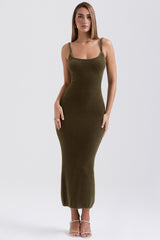 khaki soft fluffy knit maxi dress