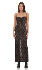 Lace Bodycon Maxi Dress in Black