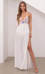 Multicolor Sequin Maxi Dress in White