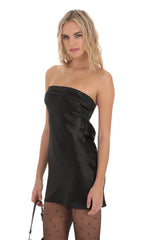 Satin Strapless Slip Dress in Black