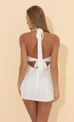 Sequin Halter Bodycon Dress in White
