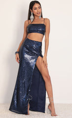 Sequin Maxi Set in Navy