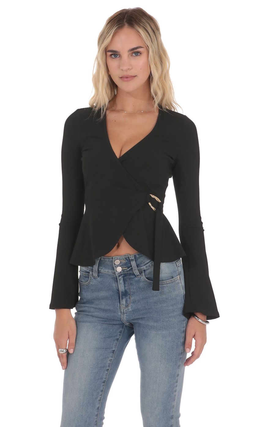 Embellished Wrap Top in Black