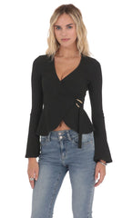 Embellished Wrap Top in Black