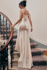 champagne chiffon floor length gown