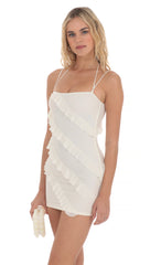 Mesh Ruffle Dress in Ivory