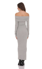 Twist Off Shoulder Maxi Dress in Grey