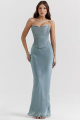 cool blue floor length maxi skirt