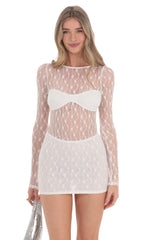 Long Sleeve Cutout lace Dress in White