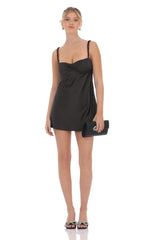 Satin Babydoll Dress in Black