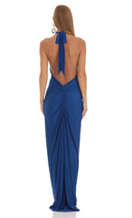 Front Cross Halter Maxi Dress in Blue