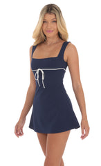 Wide Strap Front Tie Dress in Navy