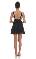 Embroidered Trim Babydoll Dress in Black
