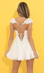 Embroidered Trim V-Neck Dress in White