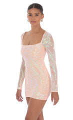 Iridescent Sequin Long Sleeve Dress in Peach