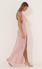 Cowl Neck Maxi Dress in Pink Sequin