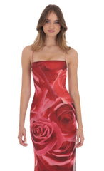 Floral Bodycon Open Back Maxi Dress in Red