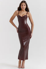 chocolate latex midi dress