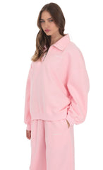 Quarter Zip-Up Jumper in Pink
