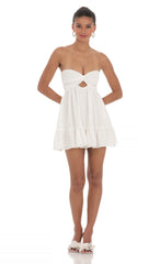 Dotted Strapless Babydoll Dress in White