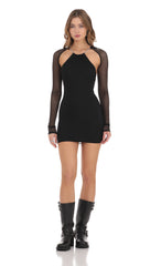Cutout Rhinestone Mesh Dress in Black