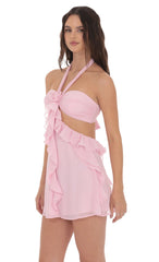 Chiffon Cutout Ruffle Dress in Pink