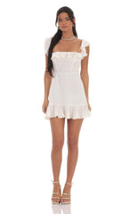 Satin Ruffle Mini Dress in Ivory