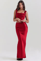 ruby satin bias cut maxi skirt