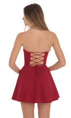 Lace Bust Flare Dress in Red