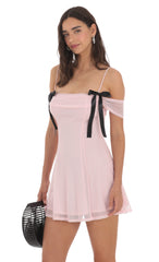 Mesh Off Shoulder Dress in Pink