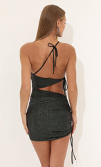 Glitter Ruched Cutout Dress in Black