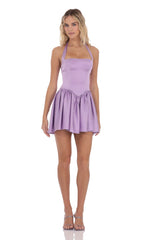 Satin Halter A-line Dress in Lilac