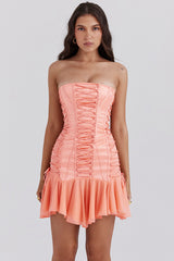 sorbet satin strapless mini dress