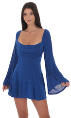 Slinky Flare Sleeve Dress in Royal Blue