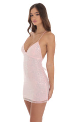 Sequin V-Neck Bodycon Dress in Pink