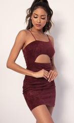 Illusion Suede Cutout Dress in Burgundy