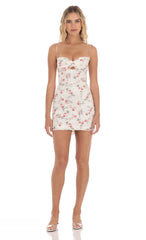 Rose Lace Front Twist Bodycon Dress in Cream