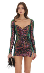 Sequin Long Sleeve Dress in Rainbow Chrome