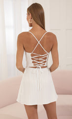 Crepe Pinstripe Cutout Dress in White