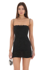 Shimmer Ruffle Bodycon Dress in Black