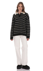 Striped Knit Rugby Jumper in Black