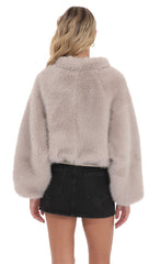 Faux Fur Bomber Jacket in Soft Taupe