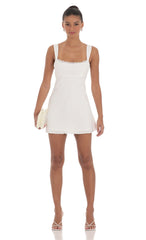 Lace Trim Open Back Dress in White