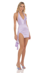 Satin Deep V-Neck Tassel Dress in Lavender