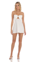 Bow Cutout Strapless Dress in White