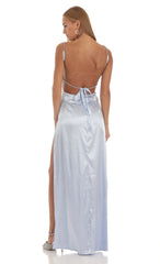 Rhinestone Satin Maxi Dress in Periwinkle